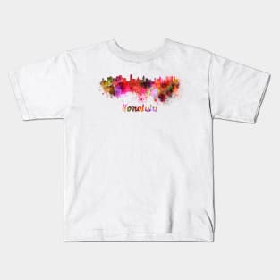 Honolulu skyline in watercolor Kids T-Shirt